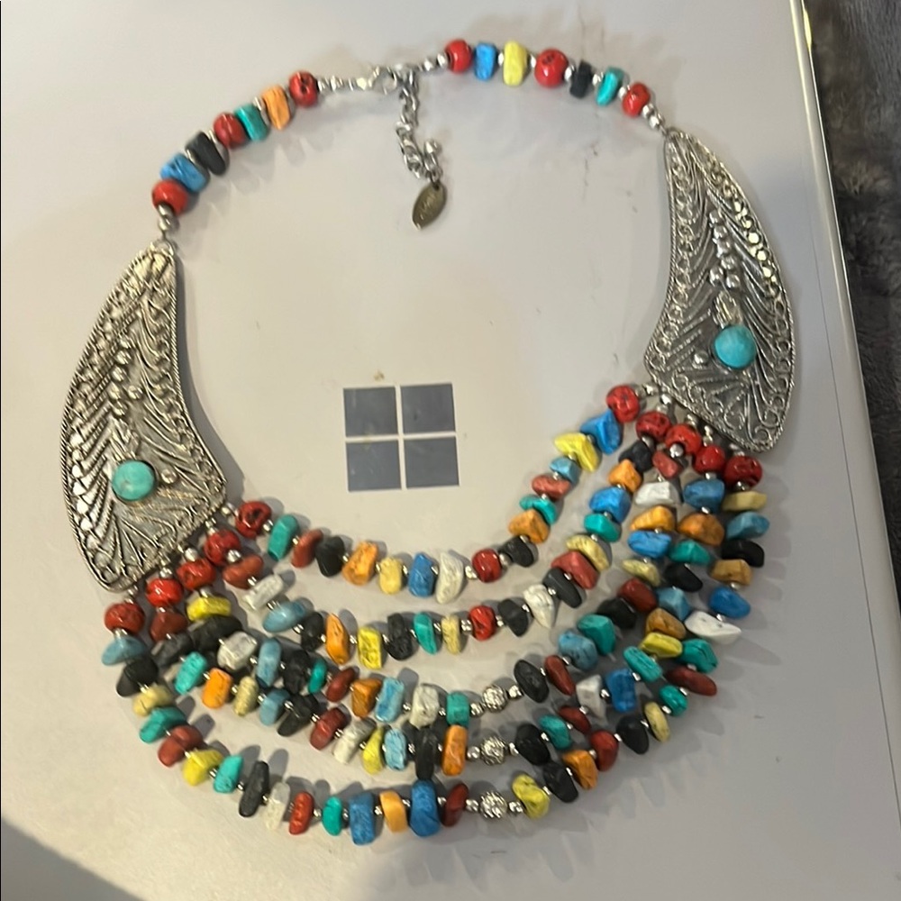 Multicolor Beaded Necklace with Silver Accents
